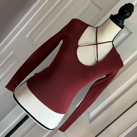 Zara Knit Burgandy Strappy Sweater - Picture 1 of 11